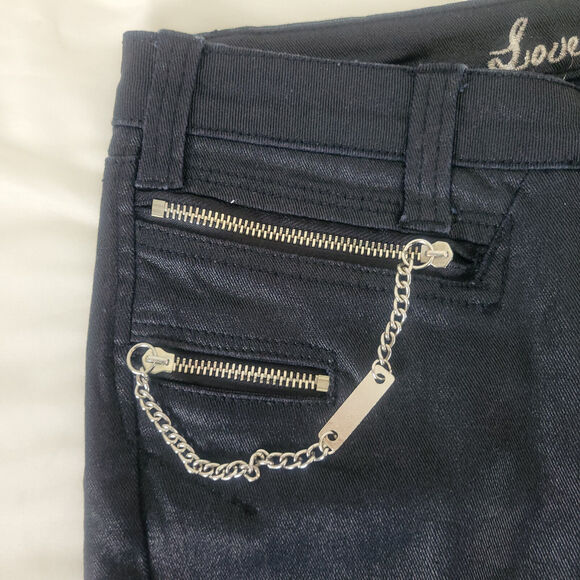 Love Notes Jeans Juniors 7 / 8 Black Low Rise Goth Skinny Leg Zip Chain Pocket - Picture 10 of 16